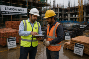 Project manager enforcing material efficiency protocols to reduce construction waste.