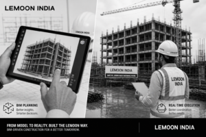 Site engineer using a tablet to explore the benefits of BIM in construction on a Lemoon India site.