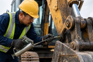 Checking fluid levels is a critical step in heavy machinery maintenance to prevent engine failure.