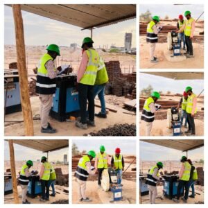 HSE engineers inspecting steel bar cutting and bending machines for safety at Lemoon India's site